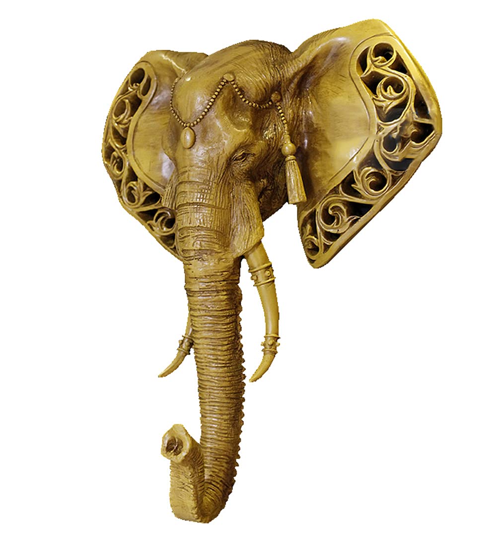 Amazon.co.jp: 東南アジアゾウの頭像の彫刻、模造木製樹脂手工芸品